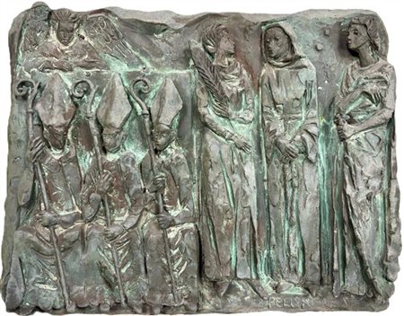 Eros Pellini "Scena religiosa" 
rilievo in bronzo (cm 32x40)
fimato in basso a d
