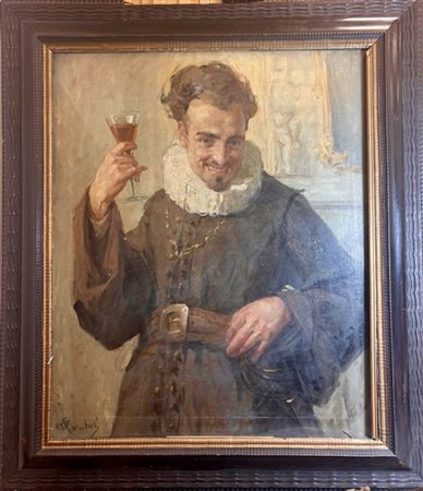Antonio Locatelli "Il brindisi del cavaliere" 
olio su tela (cm 92x77,5)
firmato