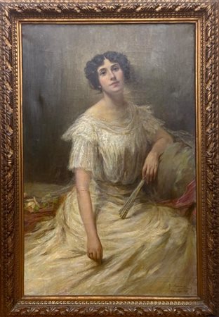 Giuseppe Mascarini "Gentildonna con ventaglio" Milano, 1909
olio su tela (cm 140