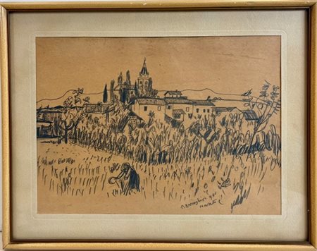 Cesare Breveglieri "Paesaggio di Novate" 
carboncino su carta (cm 20,5x28)
firma