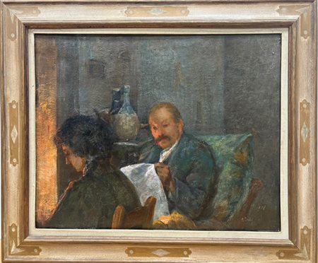 Luigi Brignoli "La lettura al focolare" 1908
olio su tela (cm 61x75)
firmato e d
