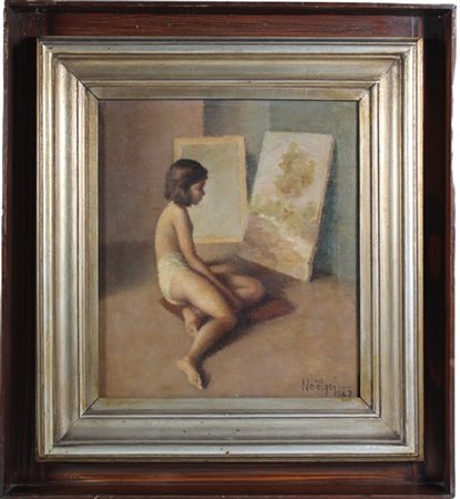 Noel Quintavalle "La modella e il quadro" 1967
olio su tela (cm 39x34)
firmato e