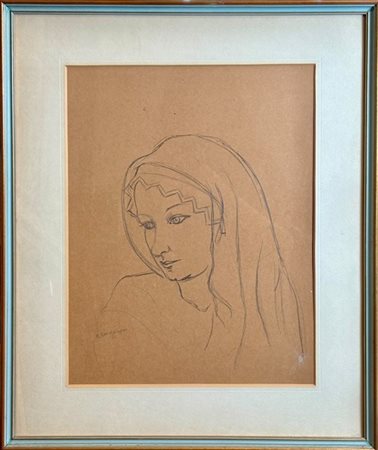 Cesare Breveglieri "Fanciulla velata" 
carboncino su carta (cm 40x30)
firmato in