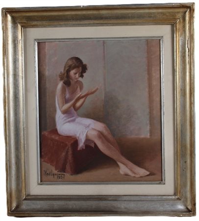 Noel Quintavalle "Modella seduta" 1950
olio su tela (cm 40x35)
firmato e datato