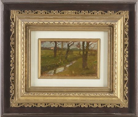Pietro Fragiacomo "Il fosso" 
olio su cartone (cm 10,5x16,5)
firmato in basso a