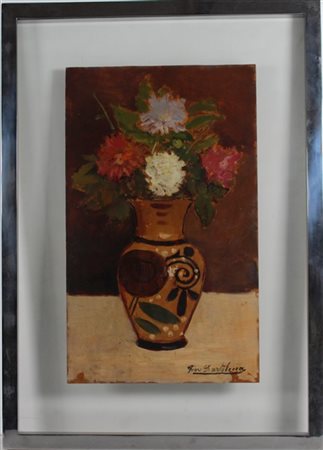 Giovanni Bartolena "Composizione con vaso e fiori" 
olio su compensato (cm 49x29