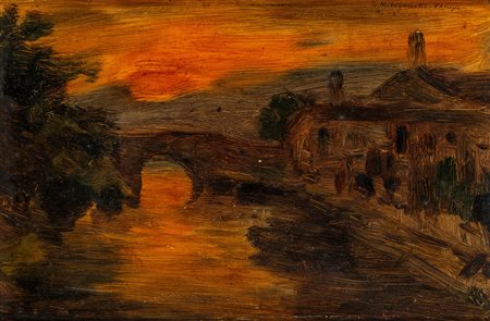 Giuseppe Miti Zanetti (Modena 1859 - Milano 1929)  - Tramonto sul ponte