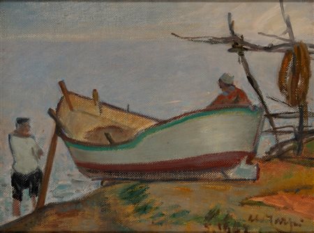 Aldo Carpi (Milano 1886 - 1973)  - Barca in riva, 1952