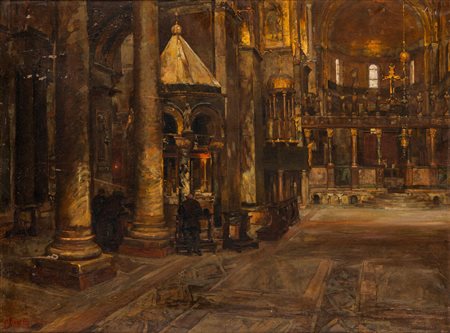 Attribuito a Cesare Vianello (Venezia 1862 - 1953)  - Venezia, l'interno della basilica di San Marco