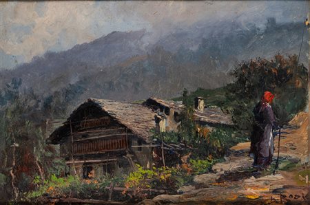 Leonardo Roda (Racconigi 1868 - Torino 1933)  - Malga nei pressi di St. Vincent