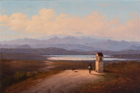 Attribuito a Costantino Prinetti (Cannobio 1825 - Milano 1855)  - Veduta del Lago di Varese