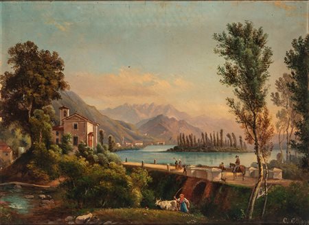 Scuola del secolo XIX - Veduta del Lago di Pusiano in Brianza, 1878