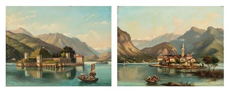 Scuola del secolo XIX - Lago Maggiore: Veduta dell'Isola Bella e Veduta dell'Isola dei Pescatori