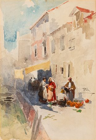 Paolo Sala (Milano 1859 - 1924)  - Il venditore di zucche