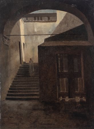 Scuola del secolo XIX - Figura in un interno