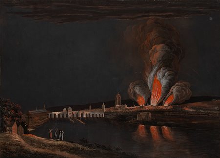 Scuola europea, secolo XIX - L'incendio di Francoforte