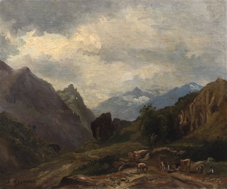 Giuseppe Haimann (Milano 1828 - Alessandria d'Egitto 1883)  - Pascolo alpino