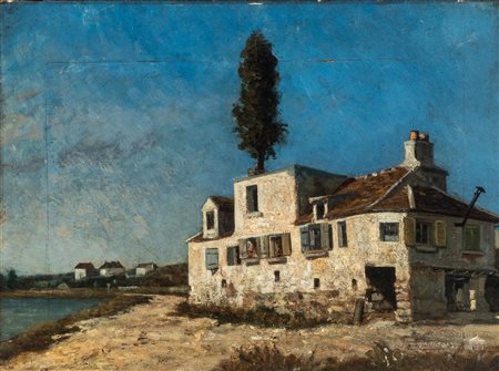 Scuola del secolo XIX - Cascinale con cipresso
