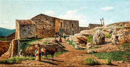 Scuola del secolo XIX - Paesaggio rurale con pastori