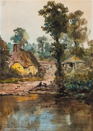 Ettore Roesler Franz (Roma 1845 - 1907)  - Cottage lungo il fiume, 1885