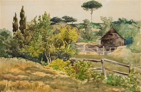 Filippo Anivitti (Roma 1876 - 1955)  - Capanna nell’Agro Pontino