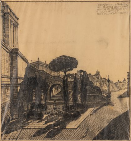 Oriolo Frezzotti (Roma 1888 - 1965)  - Progetto per la sistemazione della scalinata dell'Ara Coeli