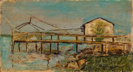 Oscar Saccorotti (Roma 1898 - Recco 1986)  - Nave in rimessa, 1947