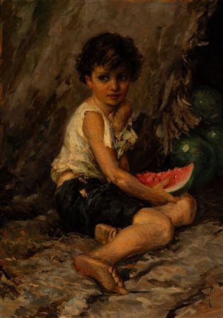 Tito Corbella (Pontremoli 1885 - Roma 1966)  - Ritratto di giovane con anguria