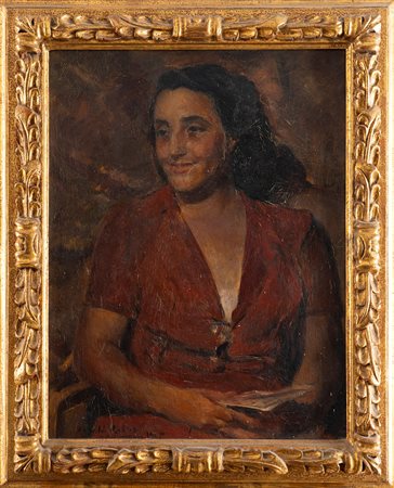 Rubens Capaldo (Parigi 1908 - Napoli 1998)  - Ritratto di donna in abito rosso, 1945