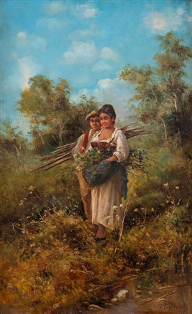 Francesco Capuano (Napoli 1854 - dopo il 1908)  - Corteggiamento nei campi