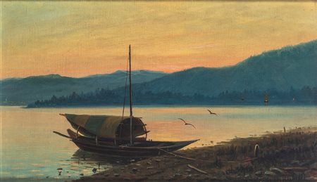 Giuseppe De Rubelli (Ragusa 1844 - Milano 1916)  - Barca al tramonto