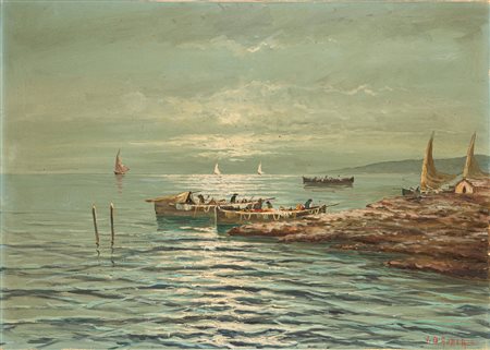 Vincenzo D'Auria (1872 - 1939)  - Pescatori in mare