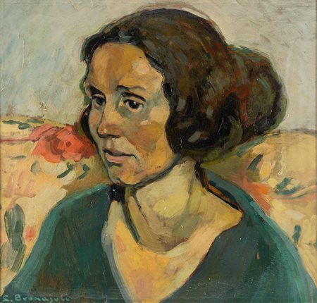 Linda Levi Buonajuti (Venezia 1889 - Roma 1979)  - Ritratto di donna in abito blu
