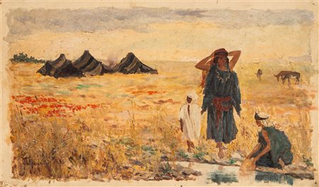 Odoardo Toscani (Roma 1859 - Smirna 1914)  - Tunisi, donne presso le tende
