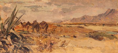 Odoardo Toscani (Roma 1859 - Smirna 1914)  - Tunisia, cammelli nei pressi di Hammam-Lif