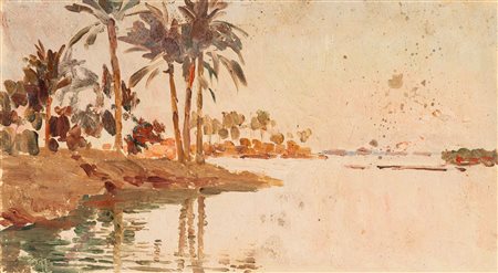 Odoardo Toscani (Roma 1859 - Smirna 1914)  - Palme sulla riva del Nilo