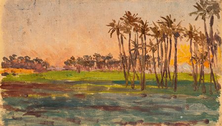 Odoardo Toscani (Roma 1859 - Smirna 1914)  - Egitto, il tramonto sulle piramidi