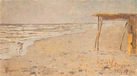 Odoardo Toscani (Roma 1859 - Smirna 1914)  - Marina di Viareggio con pescatore di telline, 1901