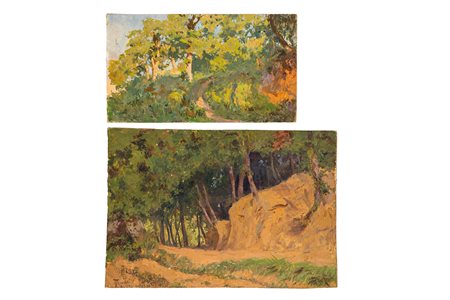 Odoardo Toscani (Roma 1859 - Smirna 1914)  - Paesaggi con sentieri nel bosco, 1911