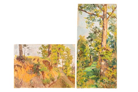 Odoardo Toscani (Roma 1859 - Smirna 1914)  - Paesaggi con strada di campagna e albero