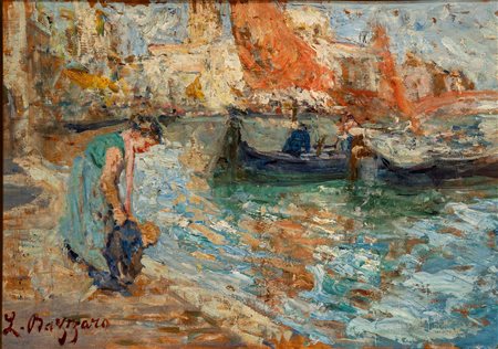 Leonardo Bazzaro (Milano 1853 - 1937)  - Marina di Chioggia, 1920-1925