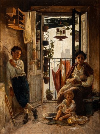 Scuola italiana, secolo XIX - Scena di interno con figure