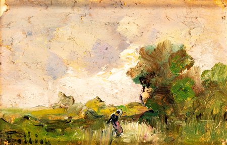 Carlo Follini (Domodossola 1848 - Pegli 1938)  - Paesaggio con figura