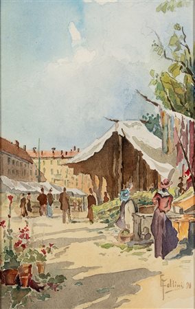 Carlo Follini (Domodossola 1848 - Pegli 1938)  - Scena di mercato, 1898