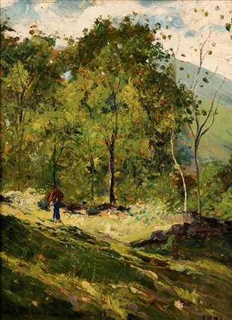Lorenzo Delleani (Pollone 1840 - Torino 1908)  - Figura nel bosco, 1901