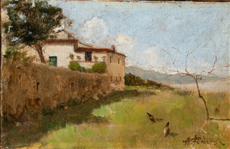 Angiolo Tommasi (Livorno 1858 - Torre del Lago Puccini 1923)  - Paesaggio con cascinale