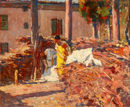 Ludovico Tommasi (Livorno 1866 - Firenze 1941)  - Panni al sole, 1923
