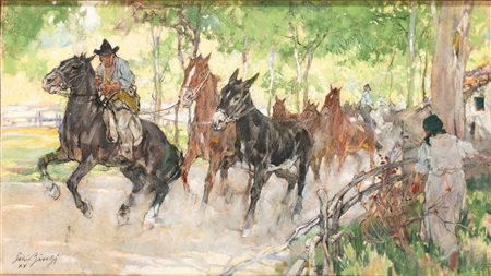 Silvio Bicchi (Livorno 1874 - Firenze 1948)  - Butteri in maremma