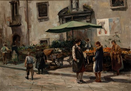 Michele De Simone (Barletta 1893 - Milano 1955)  - Scena di mercato