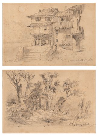 Scuola italiana, secolo XIX - Veduta di cascinale con figure; Paesaggio